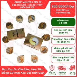 Bao cao su OLO băng hoả 0.01mm kéo dài thời gian siêu mỏng