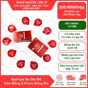Bao Cao Su Olo Đỏ Siêu Mỏng 0.01mm Nóng Ấm
