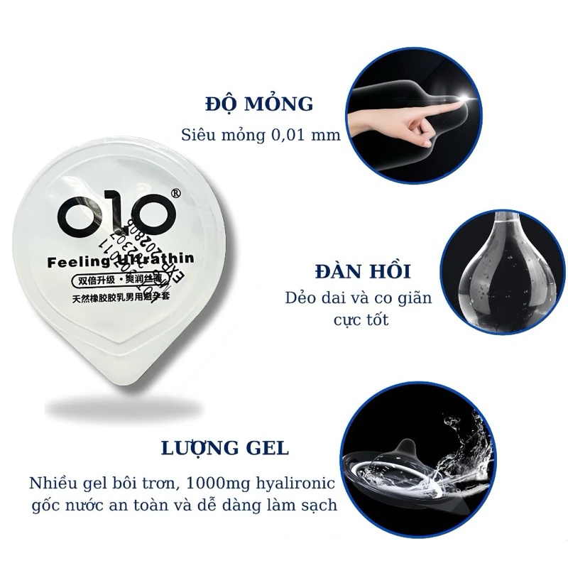 Bao Cao Su Olo Đen Siêu Mỏng 0.01mm Hương Vani