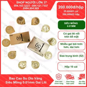 Bao cao su OLO vàng 0.01mm gai siêu mỏng chính hãng
