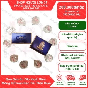 Bao Cao Su Olo Xanh siêu mỏng 0.01 kéo dài thời gian
