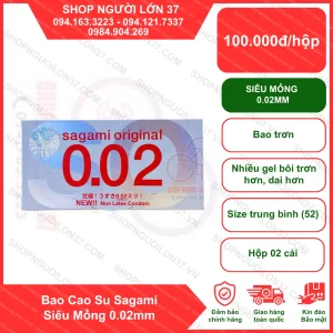 Bao cao su Sagami 0.02 – Siêu mỏng 0.02mm – Hộp 2 cái