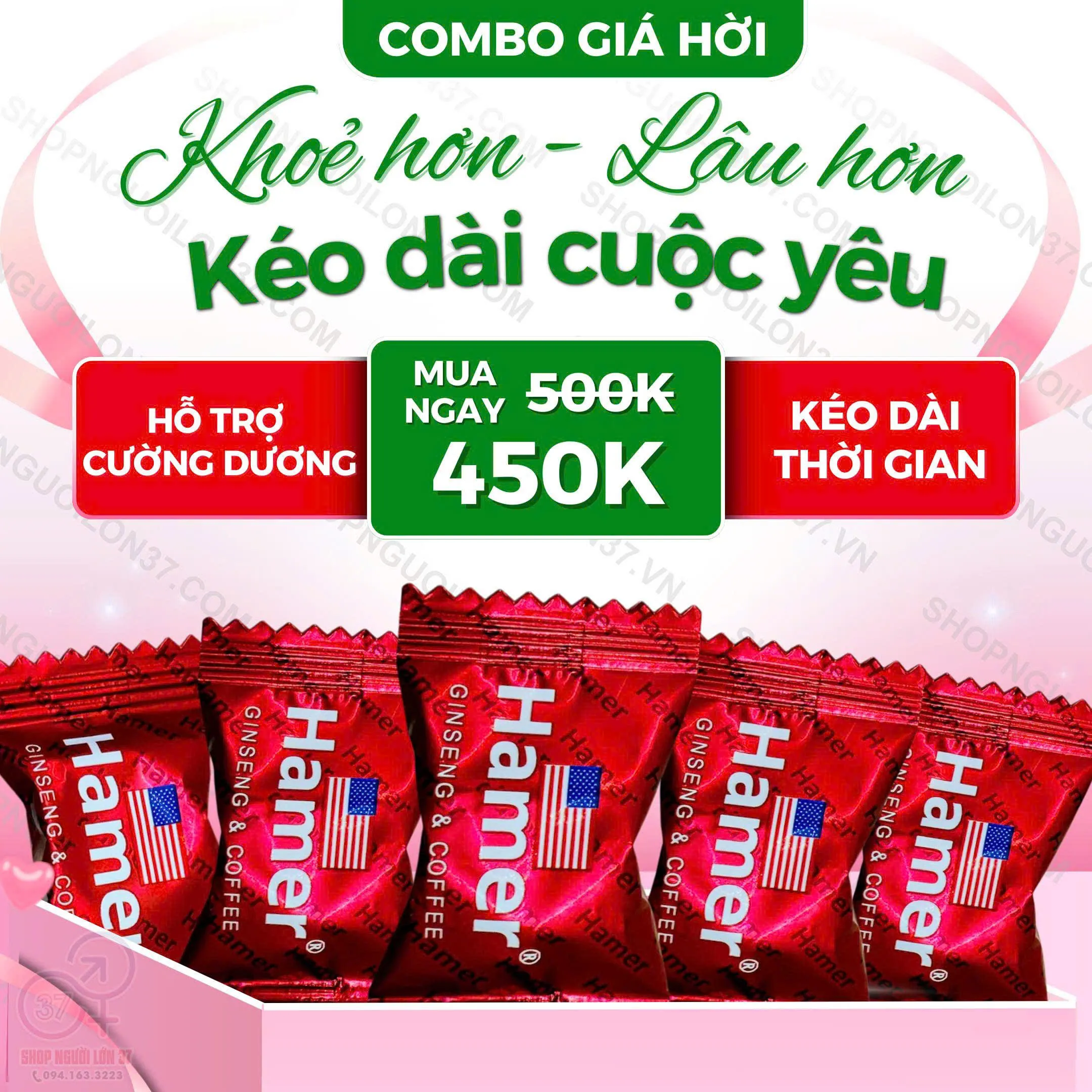 Kẹo Sâm Hamer Chính Hãng USA (Ginseng & Coffee) – Hộp 32 viên