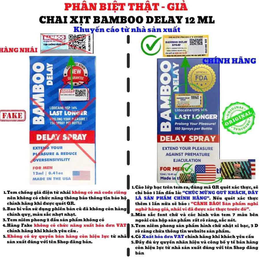 Phân biệt thật – giả chai xịt Bamboo Delay Spray 12ml Phân biệt thật – giả chai xịt Bamboo Delay Spray 12ml