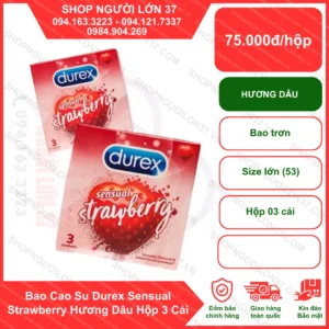 Bao cao su Durex Sensual Strawberry hương dâu tây – Hộp 3 cái